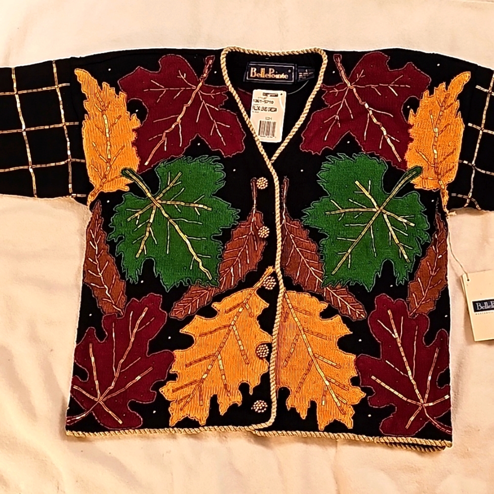 Vintage Bellepointe Falling Leaves Cardigan; Size Small